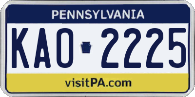 PA license plate KAO2225