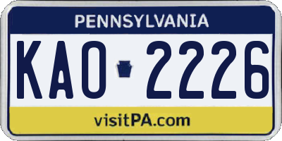 PA license plate KAO2226