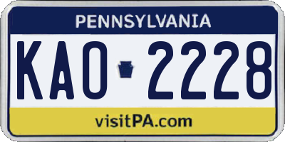 PA license plate KAO2228