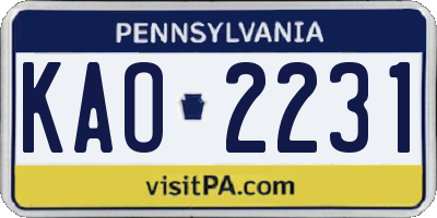 PA license plate KAO2231