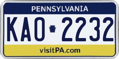 PA license plate KAO2232