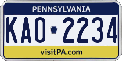 PA license plate KAO2234