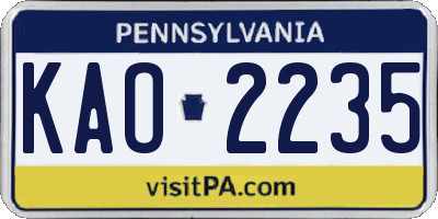 PA license plate KAO2235