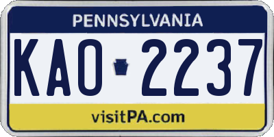 PA license plate KAO2237