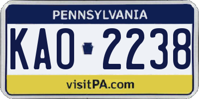 PA license plate KAO2238