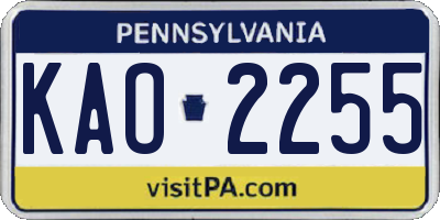 PA license plate KAO2255