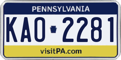 PA license plate KAO2281