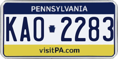 PA license plate KAO2283