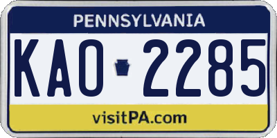 PA license plate KAO2285