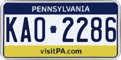 PA license plate KAO2286