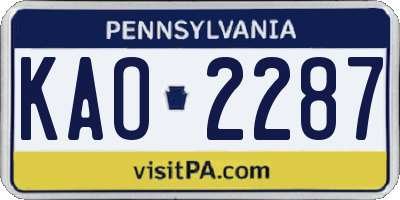 PA license plate KAO2287