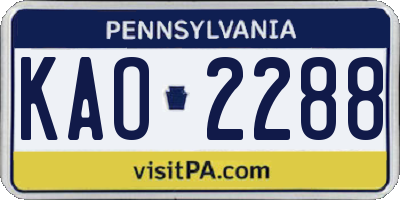 PA license plate KAO2288