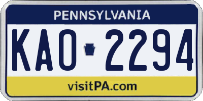 PA license plate KAO2294