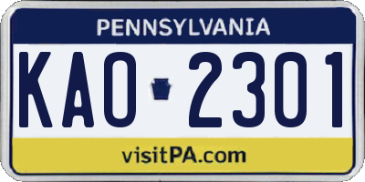 PA license plate KAO2301