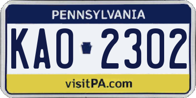 PA license plate KAO2302