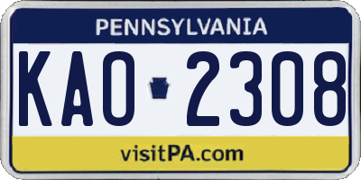 PA license plate KAO2308