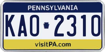 PA license plate KAO2310