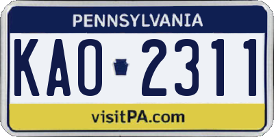 PA license plate KAO2311