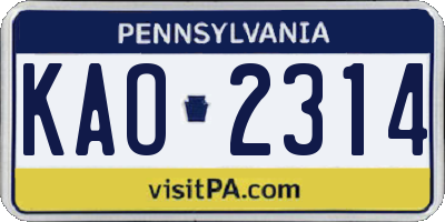 PA license plate KAO2314