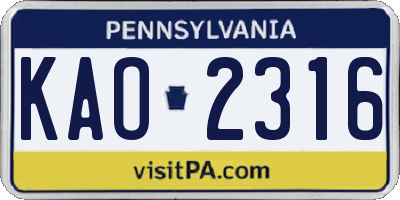 PA license plate KAO2316