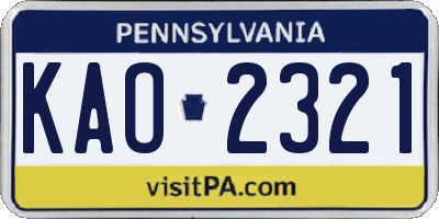 PA license plate KAO2321