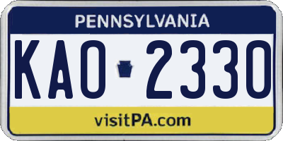 PA license plate KAO2330