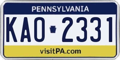 PA license plate KAO2331