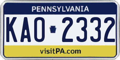PA license plate KAO2332