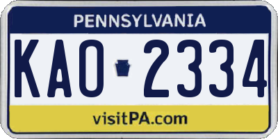 PA license plate KAO2334