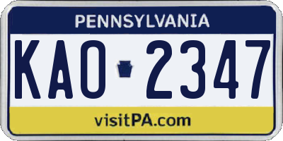 PA license plate KAO2347