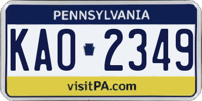 PA license plate KAO2349