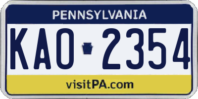 PA license plate KAO2354