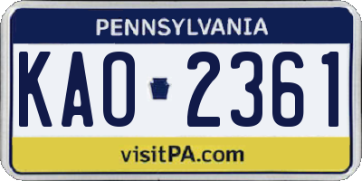 PA license plate KAO2361