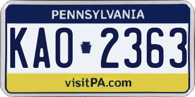 PA license plate KAO2363