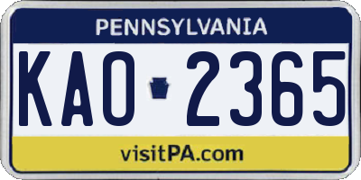 PA license plate KAO2365