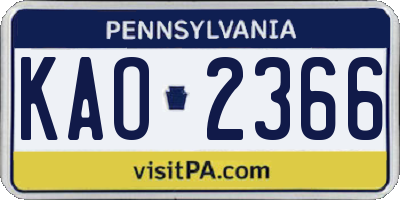 PA license plate KAO2366
