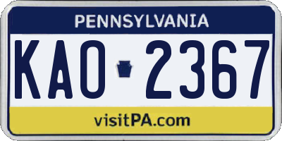 PA license plate KAO2367