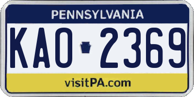 PA license plate KAO2369