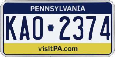 PA license plate KAO2374