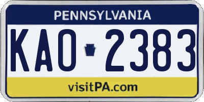 PA license plate KAO2383