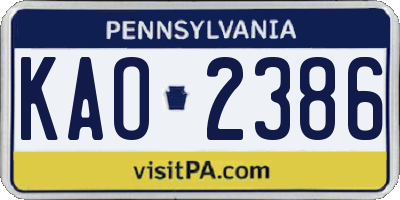 PA license plate KAO2386