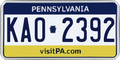 PA license plate KAO2392