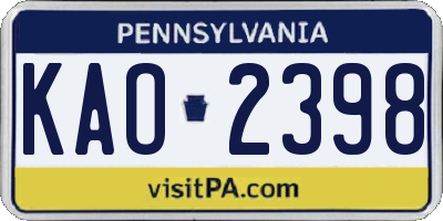 PA license plate KAO2398