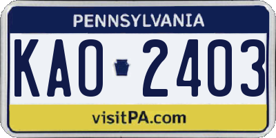 PA license plate KAO2403