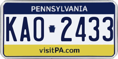 PA license plate KAO2433