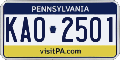 PA license plate KAO2501