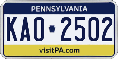 PA license plate KAO2502