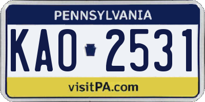 PA license plate KAO2531