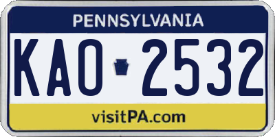 PA license plate KAO2532