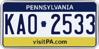 PA license plate KAO2533